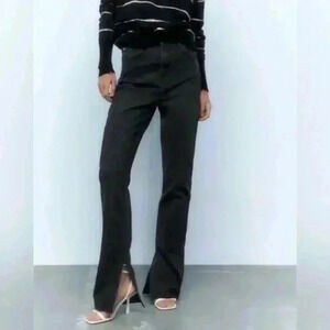 Zara Women's Black Denim High Rise Skinny Jeans ankle slit Size 6